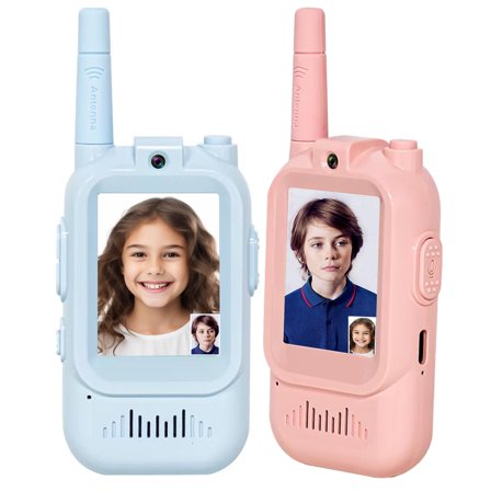 Video Walkie Talkies for Kids Pack of 2, Long Range 2 inch Screen Rechargeable Video Chat Intercom, Indoor Outdoor Voice Effects Toys for Family Games, Camping, Hiking, Gift for Boys Girls Ages 3-12