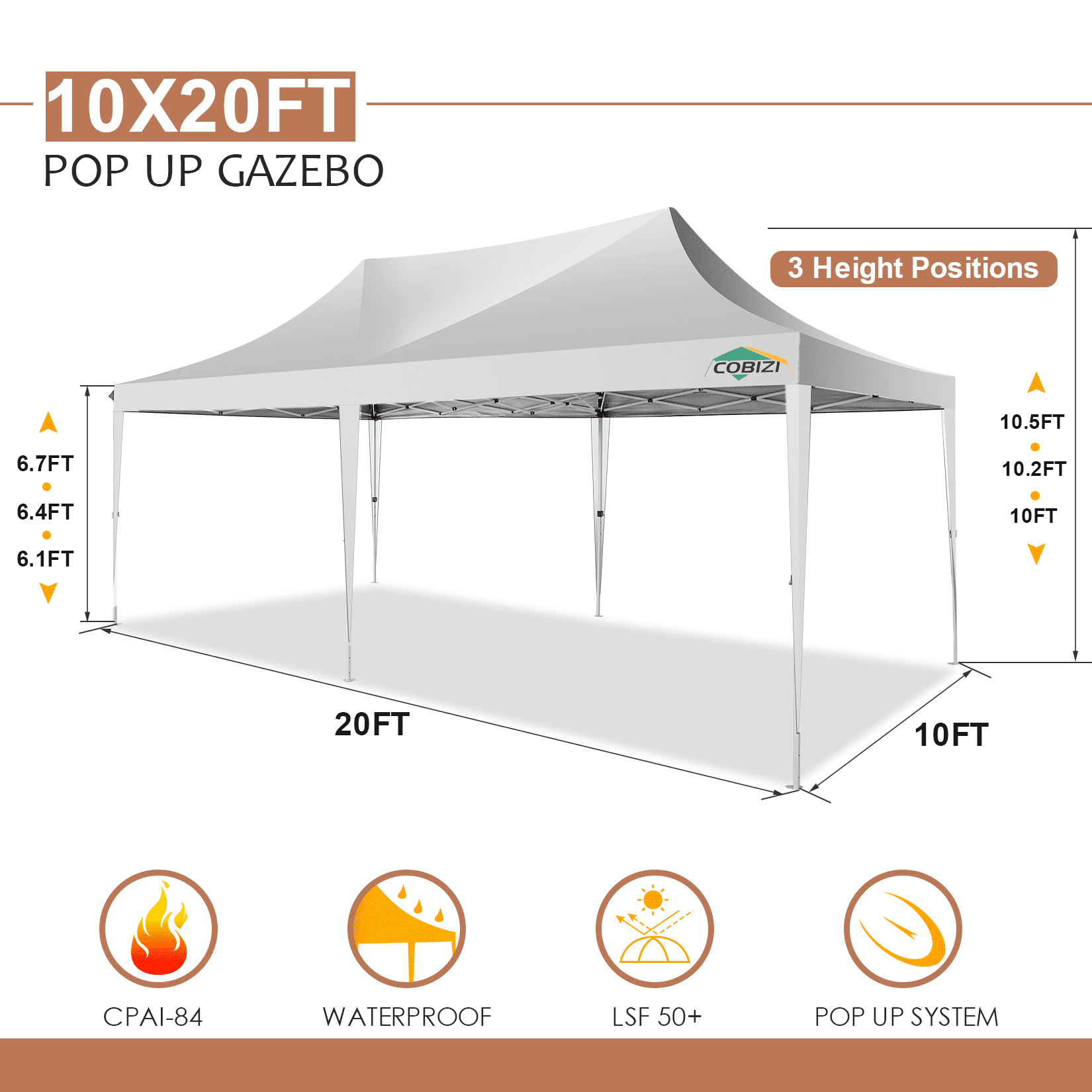 HOTEEL 10x20 Heavy Duty Canopy Tent with 4 Sidewalls,Pop up Canopy for Parties Wedding,Commercial Easy up Gazebo with Roller Bag,UV 50+,White