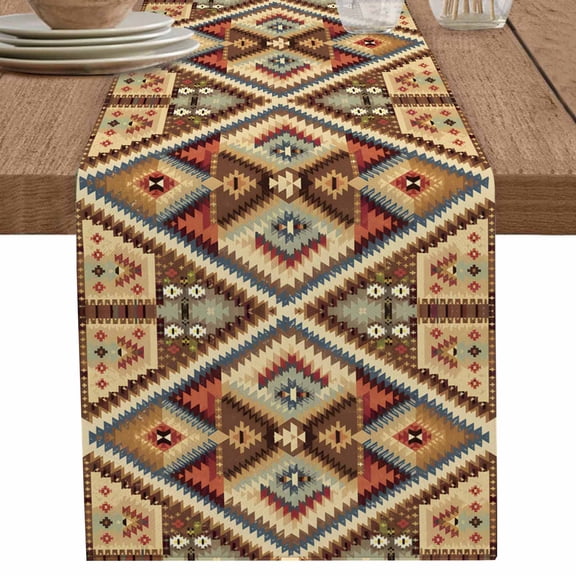 nqOlkjepod Modern Geometric Table Runner 70 Inches Long Farmhouse Dress Scarves, Southwest Ethnic Contemporary Dining Tablerunner for Coffee Table/Kitchen Island/Party Décor, 13" x 70"