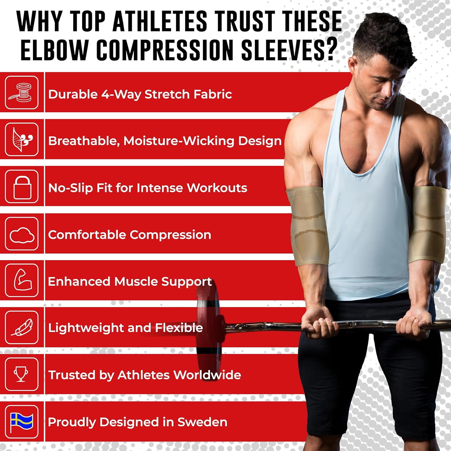 Nordic Lifting Elbow Brace, Elbow Sleeve for Men & Women, Tennis Elbow Brace for Tendonitis, Arthritis, Weightlifting, Golf, 1 Pair, Beige, Large