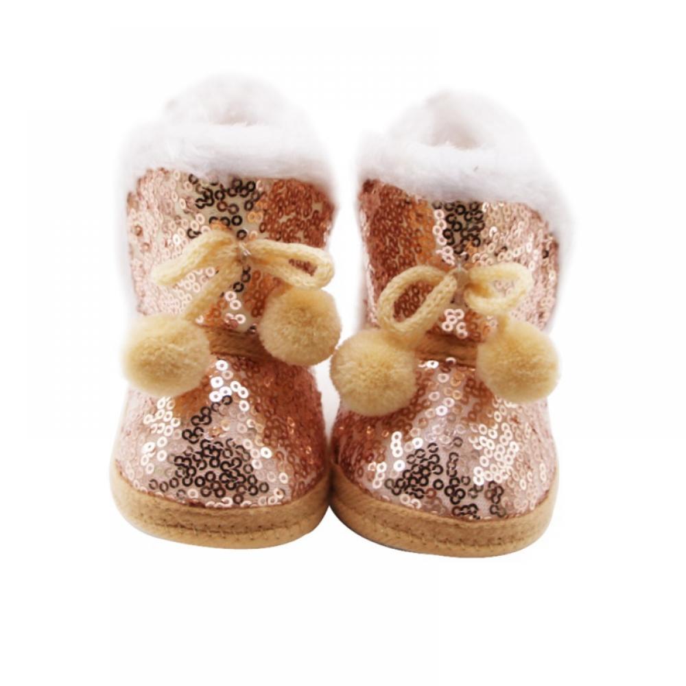 Winter Boy Girl Sequin Snow Boots With Plush Ball Infant Antislip