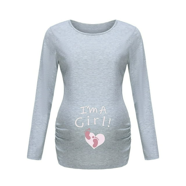 T-shirt de Maternité pour Femmes à Ourlet Irrégulier Imprimé, Décontracté, Manches Longues, Col Rond, Basique, T-Shirt d'Allaitement