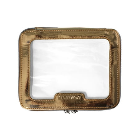 BEAUTYSPACE Gold Color Piped Clear Travel Bag