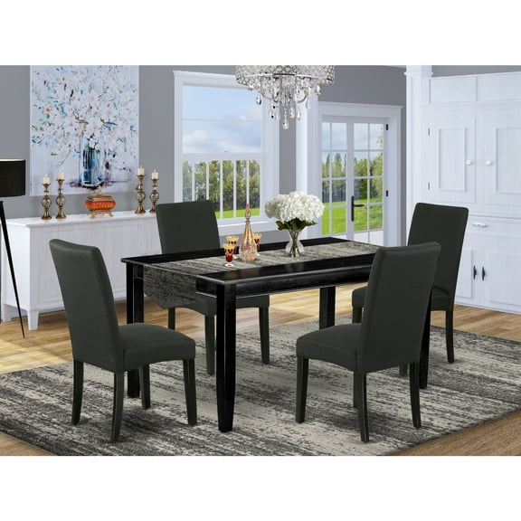 Rectangle Dining Table Set 5pc - 60 Inch Table & 4 Parsons Chairs - Black Finish - Linen Fabric