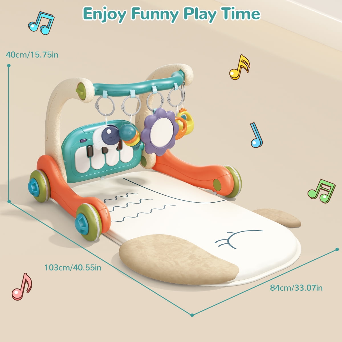 Fisca 3 in 1 Baby Gym Play Mat, Baby Activity Play Mat with Play Piano, Baby Play Gym with 5 Learning Sensory, Baby Learning Walkers & Tummy Time Mat for for 0-24 Months Infant