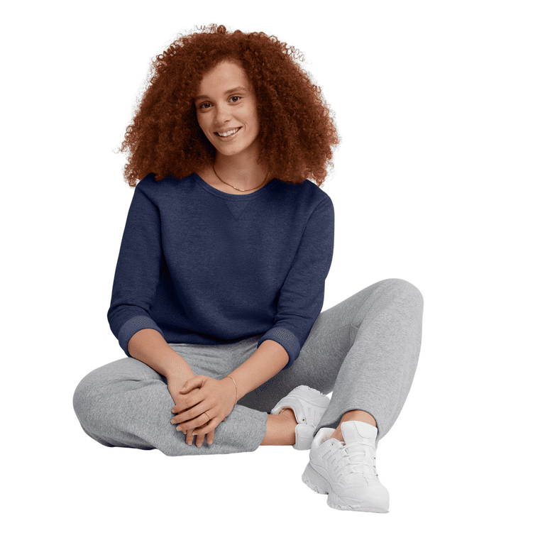 Hanes EcoSmart Women's Fleece Sweatshirt, V-Notch Navy Hanes EcoSmart Women's Fleece Sweatshirt, V-Notch Navy