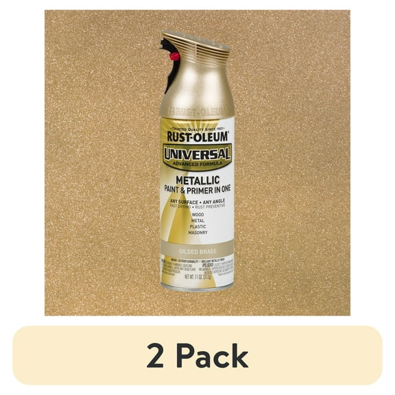 (2 pack) Gilded Brass, Rust-Oleum Universal All Surface Interior/Exterior Metallic Spray Paint, 11 oz