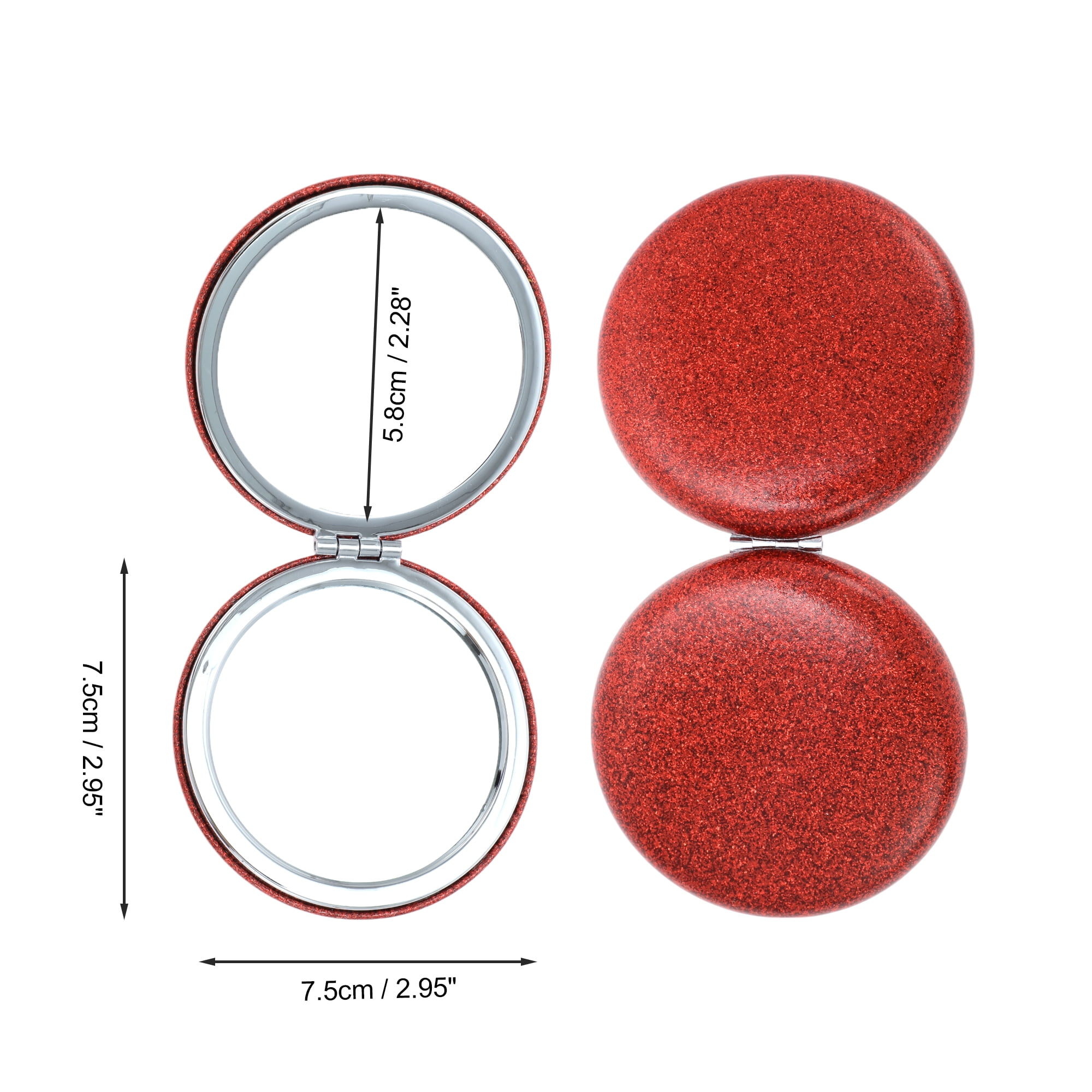 Unique Bargains 1 Pc Women Portable Round Makeup Mirror for Travel Vacation Red