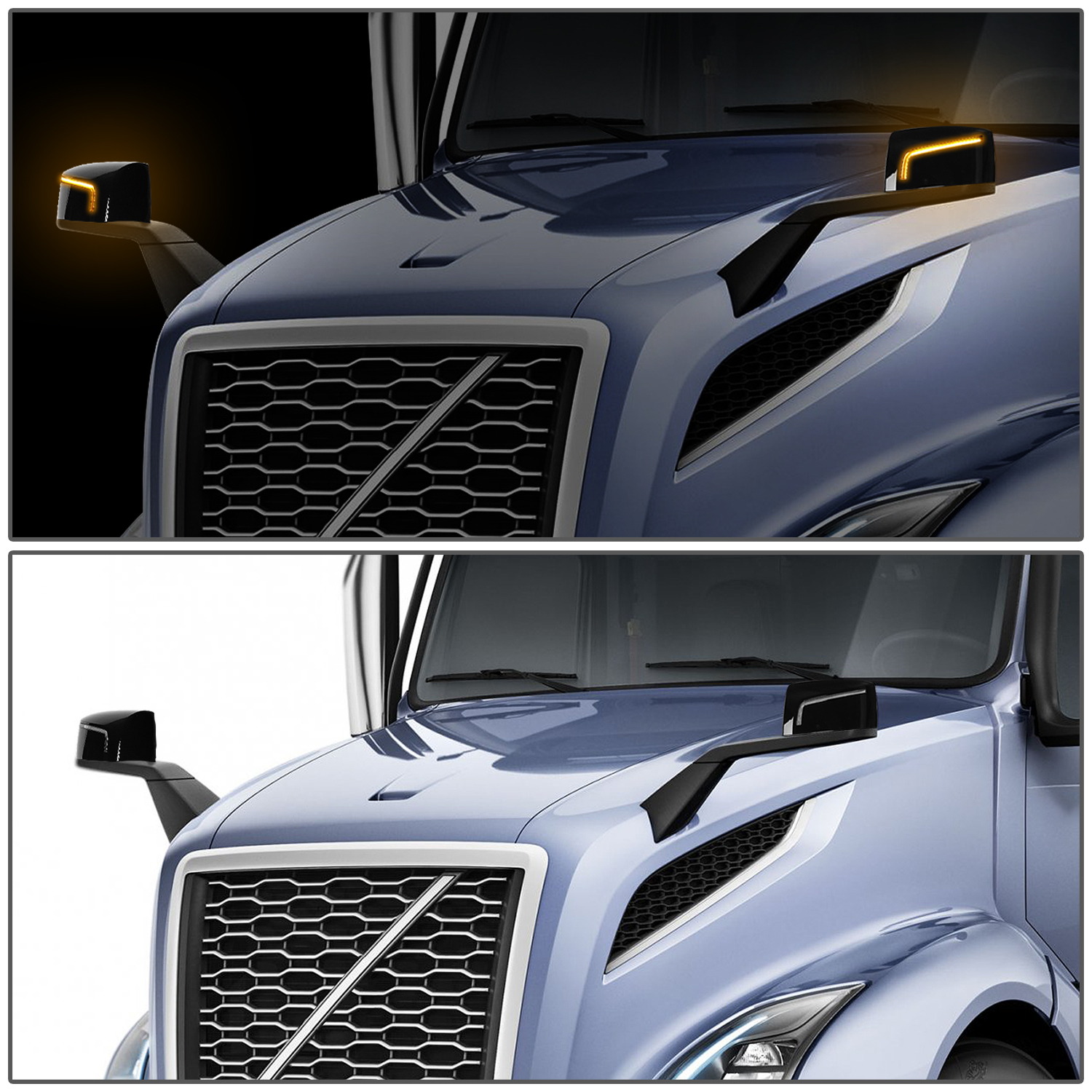 DNA MOTORING MIRROR-HAY-017-BK Pair of Amber Chasing LED L-Pattern Hood Mirrors Compatible with 2018-2021 Volvo VNL 300 400 740 760 860,Black DNA Motoring MIRROR-HAY-017-BK For 2018-2021 Volvo VNL VNL300- 860 Black  Amber Chasing LED L-Pattern Manual Pair Hood Mirrors