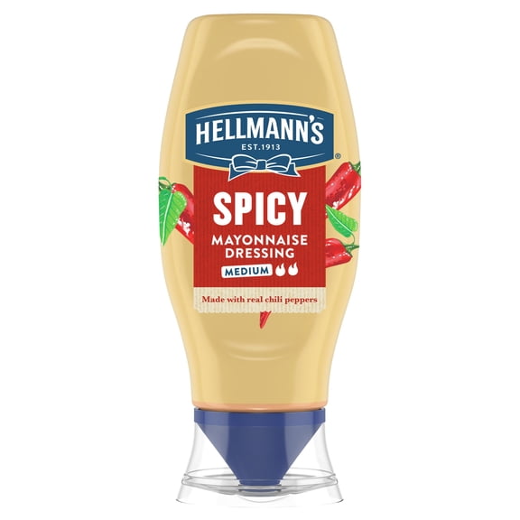 Hellmann's Medium Spicy Mayonnaise Dressing Condiments Made with Real Chili Peppers, 11.5 fl oz Squeeze Bottle