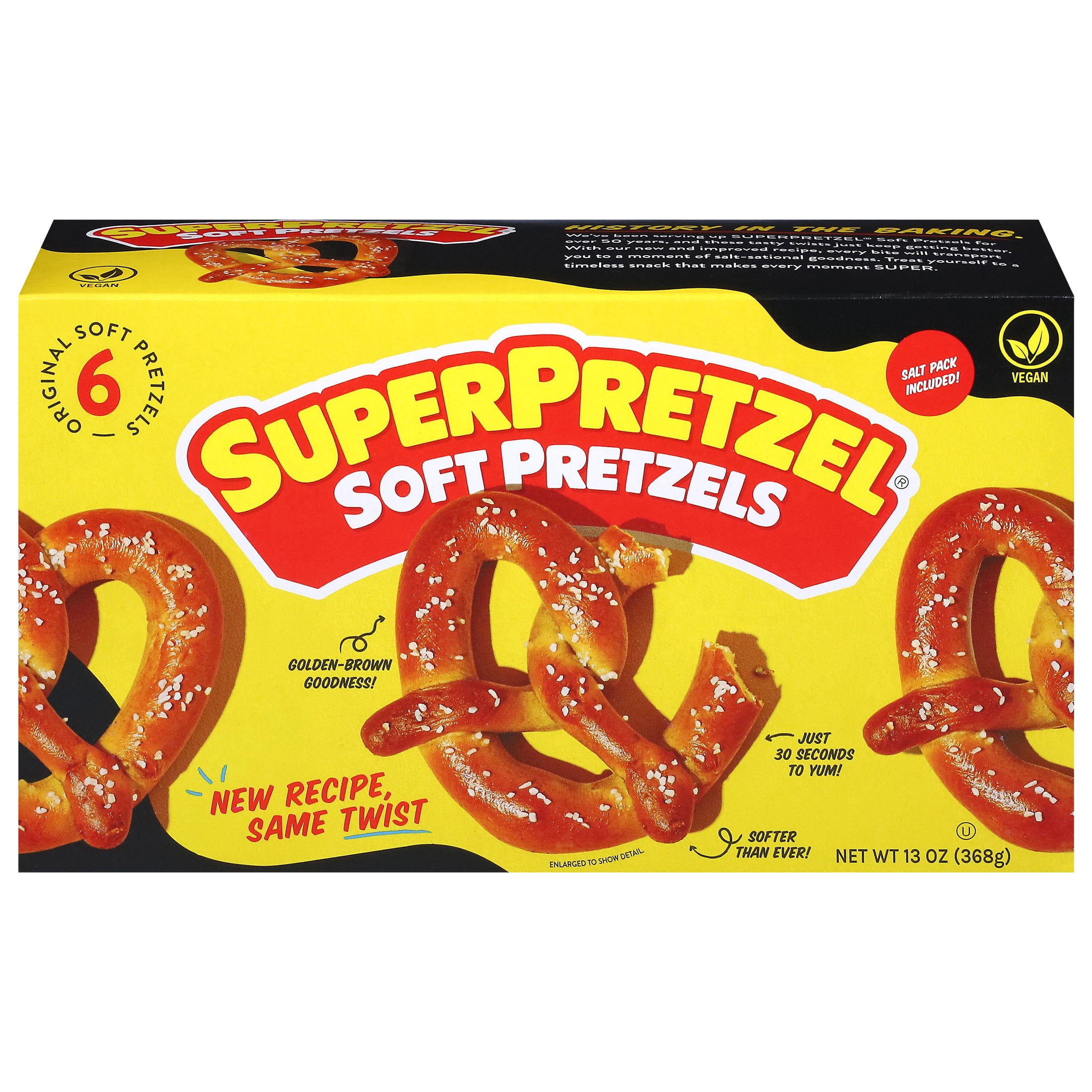 SUPERPRETZEL Original Soft Pretzels, 13 oz, 6 Count (Frozen)