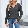 thumbnail image 2 of Holzkary Long Sleeve Shirts for Women V Neck Casual Tunic Loose Fit Basic Shirts Trendy Tops for Women 2025 Fashionable Casual Autumn Winter V Neck Casual Loose T Shirt Top Dark Grey L, 2 of 9