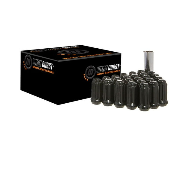 WestCoast Wheel Accessories 24pc Install Kit Black 14x1.50 Bulge Acorn Spline Lug Nuts 1.9" Steel