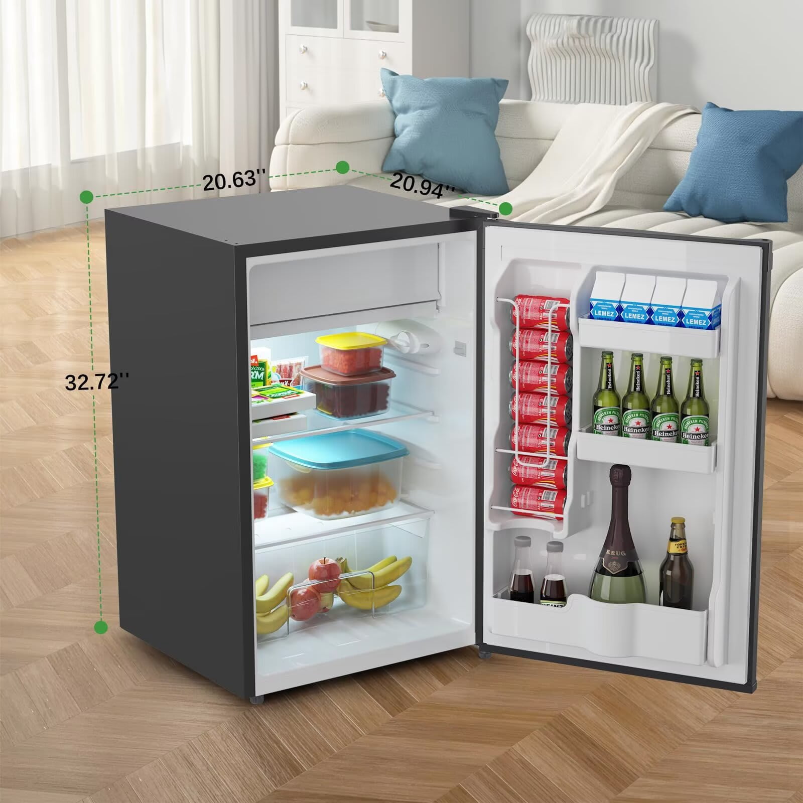 EastVita 4.3 Cu.Ft. Single Door Compact Refrigerator with Freezer - Slide Out Glass Shelf Compact Fridge for Bedroom Office Dorm-Black