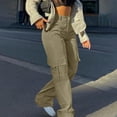 thumbnail image 4 of zicth Brown Womens Cargo Pants Womens Daily Elastic Waist Pockets Straight Solid Color Casual Pants Loose Pockets Cargo Long Trousers Work Pants for Women Size XXL, 4 of 6