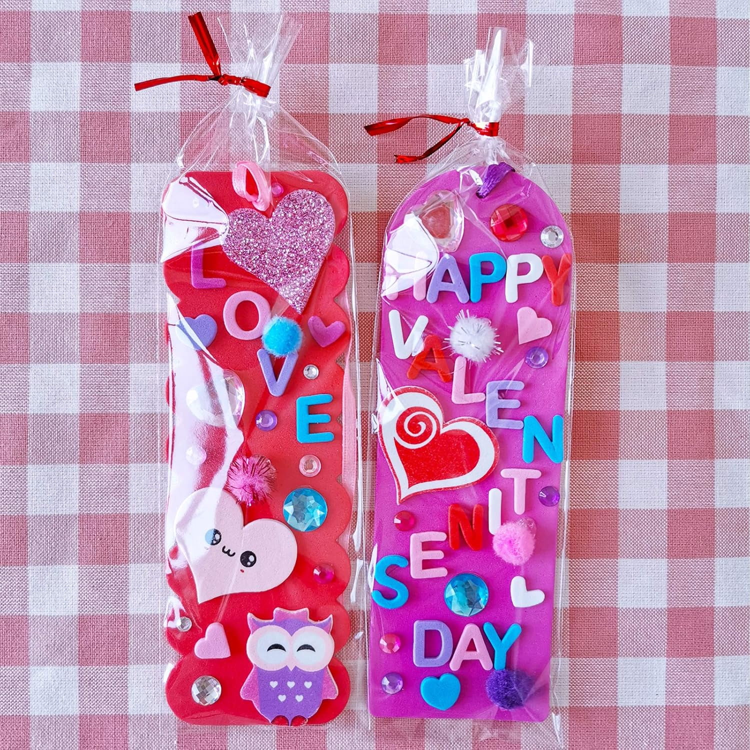 Valentine Decorations DIY Bookmarks Craft Kit - Blank Foam With Smile Face Hearts Owl Alphabets Stickers