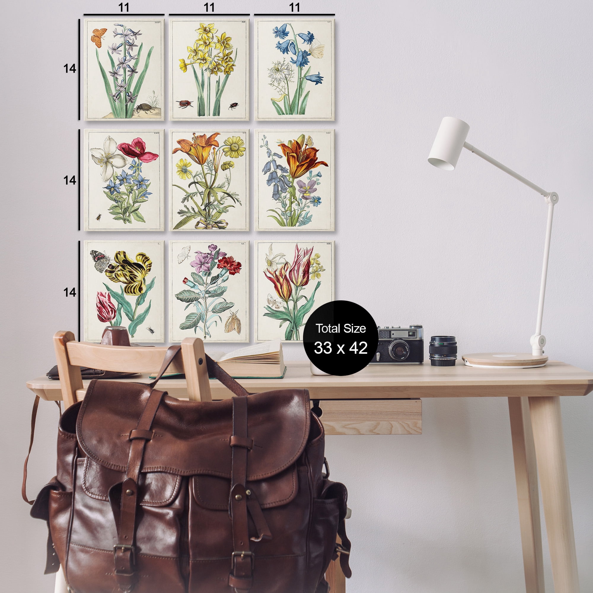Stupell Industries Vintage Bugs & Flowers Botanical & Floral Painting Gallery Wrapped Canvas Art Print Wall Art, 11 x 14, Set of 9