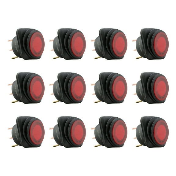 12pc 12V DC 25 Amp On/Off Rocker Switch IP65 Waterproof 3P SPST Red LED Indicator