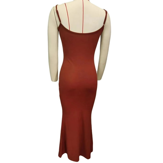 Vestido con tirantes finos para mujer vestido con tirantes finos de punto acanalado sin mangas transpirable color puro elegante para clubes ANGGREK Otros