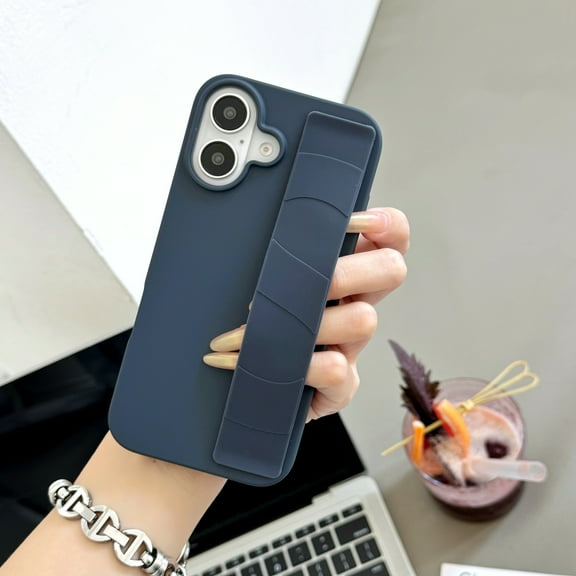 Phone Case for iPhone 16, Hand Strap Anti-Scratch Protective Drop Proof Anti-Fingerprint Slim Fit Durable TPU PC Case for Apple iPhone 16, Blue