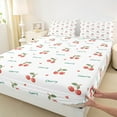 thumbnail image 3 of jejeloiu Lovely Cartoon Cherry Twin Sheet Sets,Rustic Fruit Twin Fitted Sheet,Red Green White Flat Sheet For Child,Super Cozy Room Decor,3 Pieces, 3 of 7