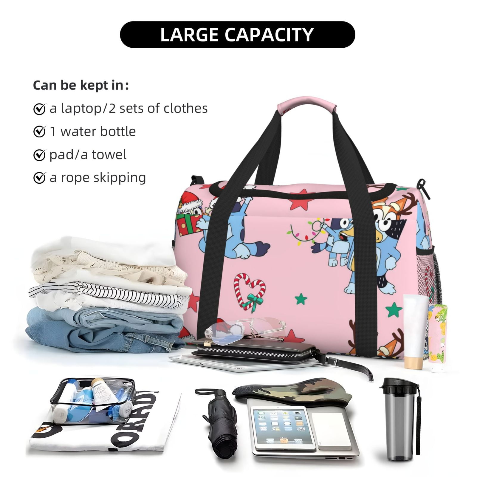 Netaao Bluey for Travel Duffle Bag,Weekender Carry On For Women, Travel Essentials Sport Gym Bag for Men