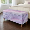 thumbnail image 2 of SEANATIVE Ottoman Slipcover for Storage Ottoman, Non-Slip Footrest Stool Cover with Elastic Bottom, Stretchable Removable Furniture Protector for Bedroom Decor, M, Pink Violet Marble, 2 of 7