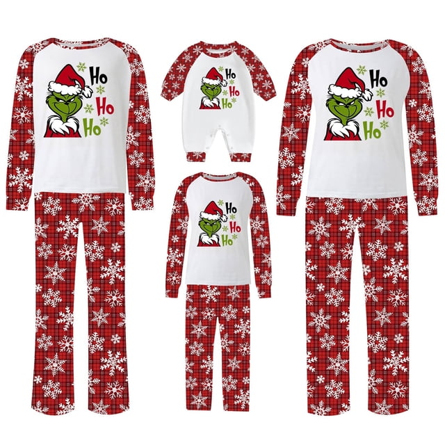 Conjuntos de pijamas navideños familiares a juego Grinch 2024, pijama de Grinch con parte superior y pantalones de pijama a cuadros, pijama de Grinch para niños y adultos para la familia, 18 Meses