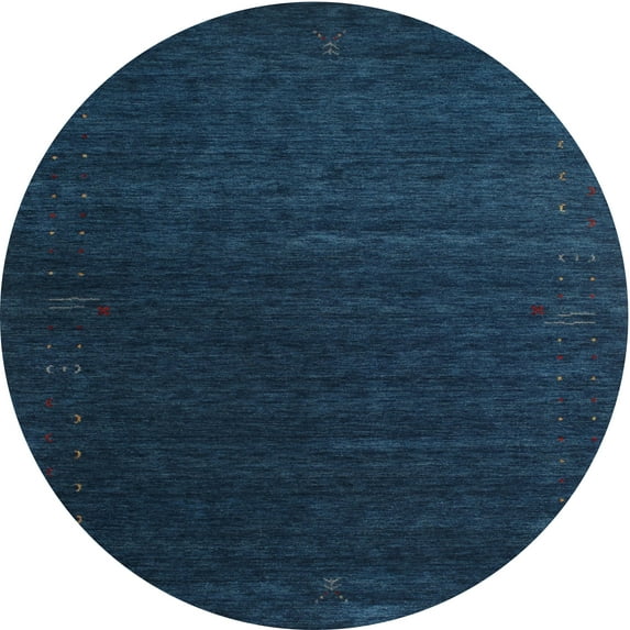 Ahgly Company Machine Washable Indoor Round Contemporary Blue Jay Blue Area Rugs, 3' Round