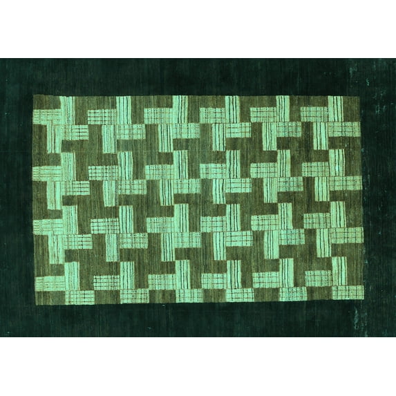 Ahgly Company Indoor Rectangle Abstract Turquoise Blue Modern Area Rugs, 7' x 10'