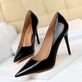 thumbnail image 3 of Zapatos de tacón alto para mujer, de moda, minimalistas, delgados, brillantes, de charol, de corte bajo y puntiagudos, para mujer, 3 of 5