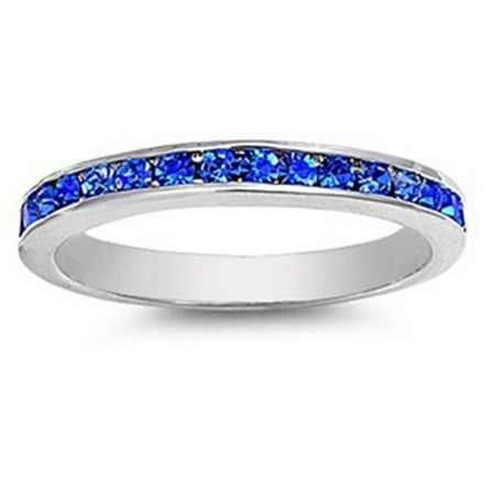 Sterling Silver Women's Flawless Blue Cubic Zirconia Wedding Eternity Ring (Sizes 3-12) (Ring Size 6)