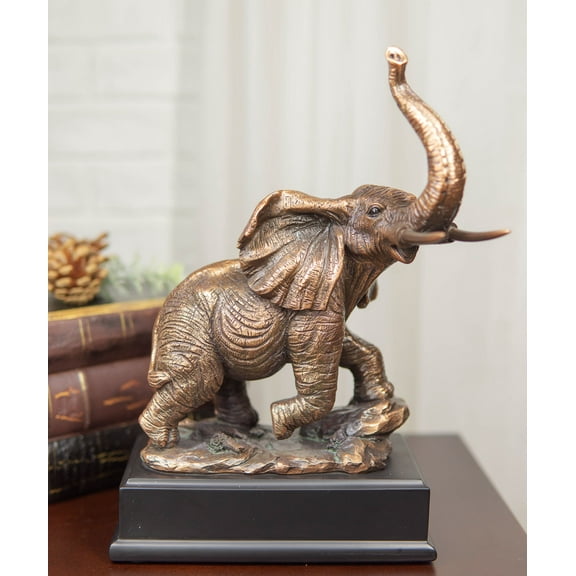 Ebros Safari Elephant Trumpeting Bronze Electroplated Figurine With Base 10.75"H