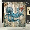 thumbnail image 2 of Funny Blue Ocean Creature Shower Curtains Sets Waterproof Bath Curtains for Bathroom Beach Theme Decor 72" x 72" with 15 Hooks, 2 of 7