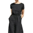 thumbnail image 4 of DYMADE Women Short Sleeve Summer Overalls Button Back Boilersuit Cotton Linen Dungarees Loose Jumpsuits, 4 of 4
