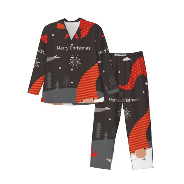 Balery Christmas Gnomes In Red Hats Pijama para Hombre de Dos Piezas con Manga Larga, Conjunto de Dormir y Descanso Suave con Bolsillos-X-Large