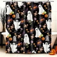 thumbnail image 4 of FRAMICS Halloween Cute Ghost Shower Curtain Sets with Rugs, 16-Piece Spooky Floral Pumpkin Bathroom Sets with Hooks, Waterproof Fabric Bathroom Decor 72" x 72", 4 of 10