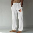 thumbnail image 2 of QATAINLAV Men’s Cotton Linen Beach Pants with Pockets Loose Fit Straight Wide Leg Pants Fashion Palm Trees Print Trousers Casual Drawstring Lounge Pants Prime Today White L, 2 of 5