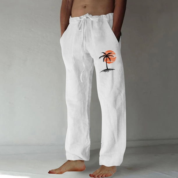 Puntoco Pantalones casuales largos para hombre, pantalones casuales con estampado de moda para hombre, cintura elástica con bolsillos, pantalones deportivos