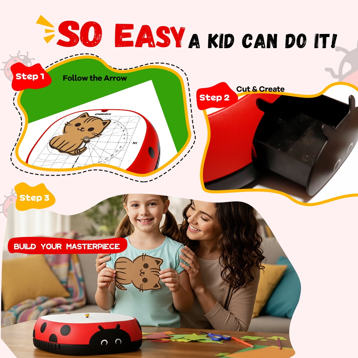 Playboda Safe Power Cardboard Cutter for Kids,Creative STEM Construction Toy for Boys & Girls，DIY Arts & Crafts，Red