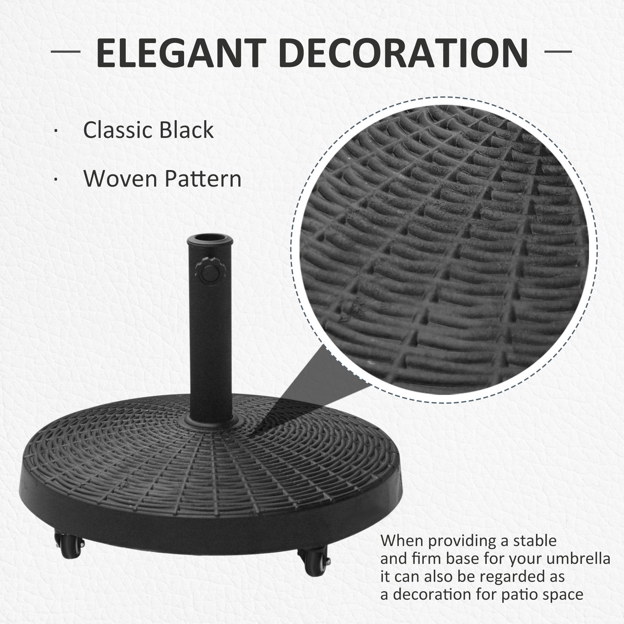 Outsunny 50 lbs. Umbrella Base, 20.5" Round Heavy Duty Umbrella Stand for 1.5" or 2" Umbrella Poles, Patio Market Stand, Black