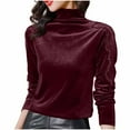 thumbnail image 3 of QATAINLAV Sparkly Velvet Tops for Women Turtleneck Long Sleeve Velour Shirts Solid Elegant Glitter Blouses Fall Fashion Clothes, Red, XXL, 3 of 10