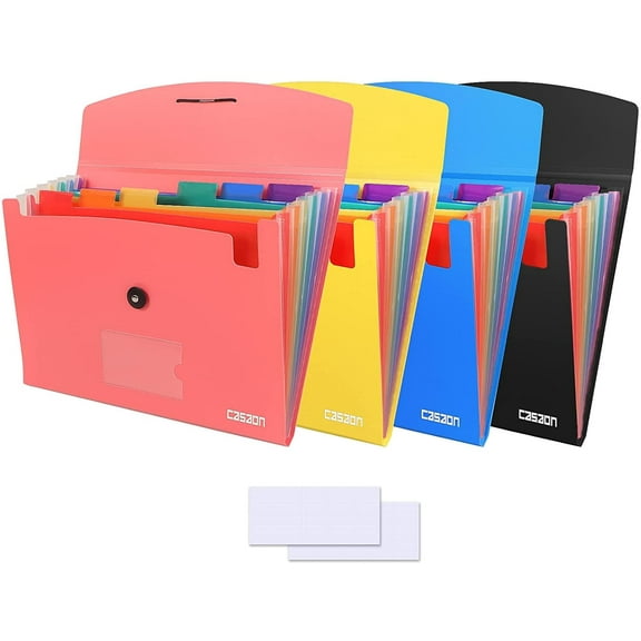 7-Pocket A4 Size Plastic Expandable File Folder, Black&Blue&Pink&Yellow, 4 pack