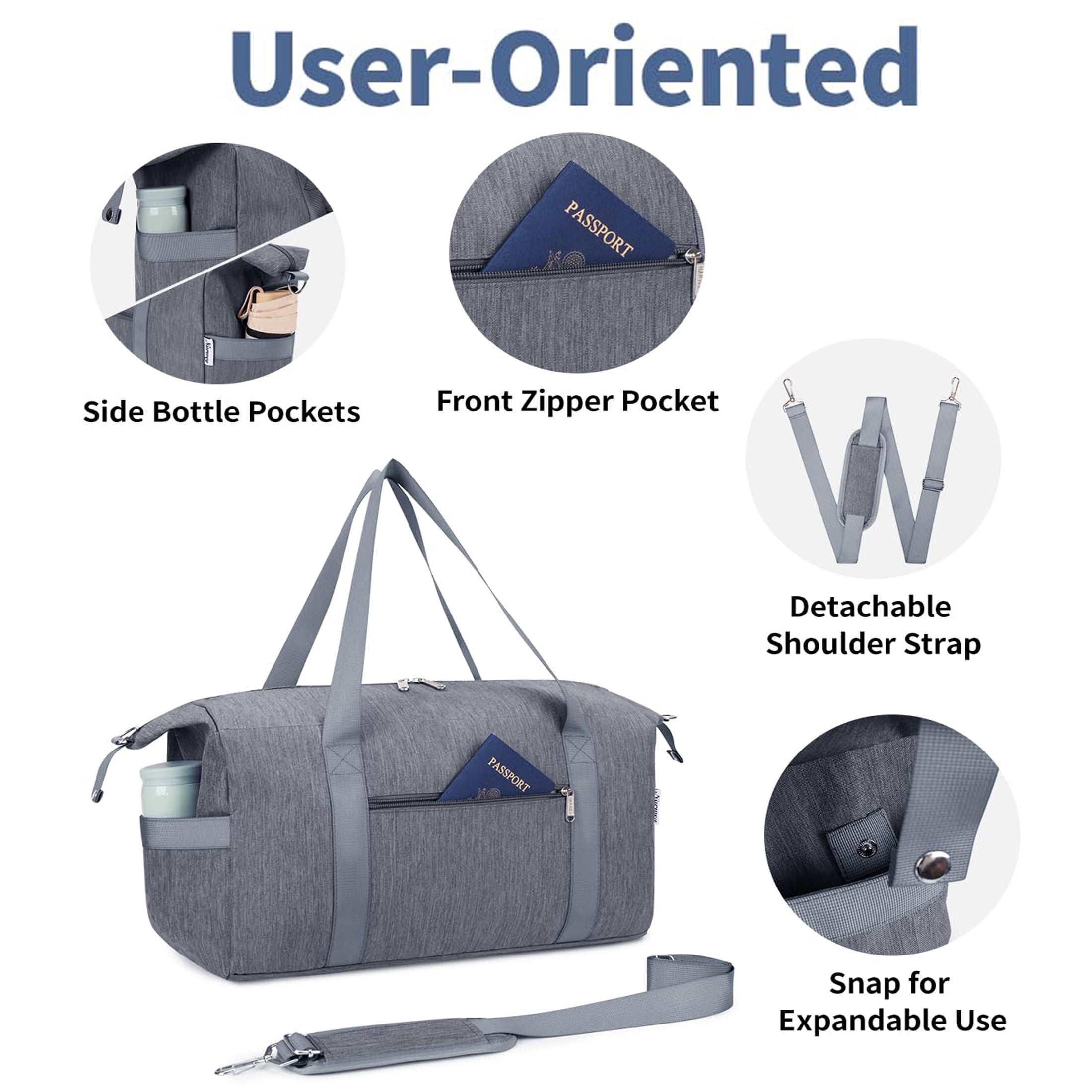 Carry on Underseat Bag Airplane Approved for Travel, Duffel Bag with Adjustable Straps & Wet Pocket for Women and Men for Weekender Gym, 30L, Grey