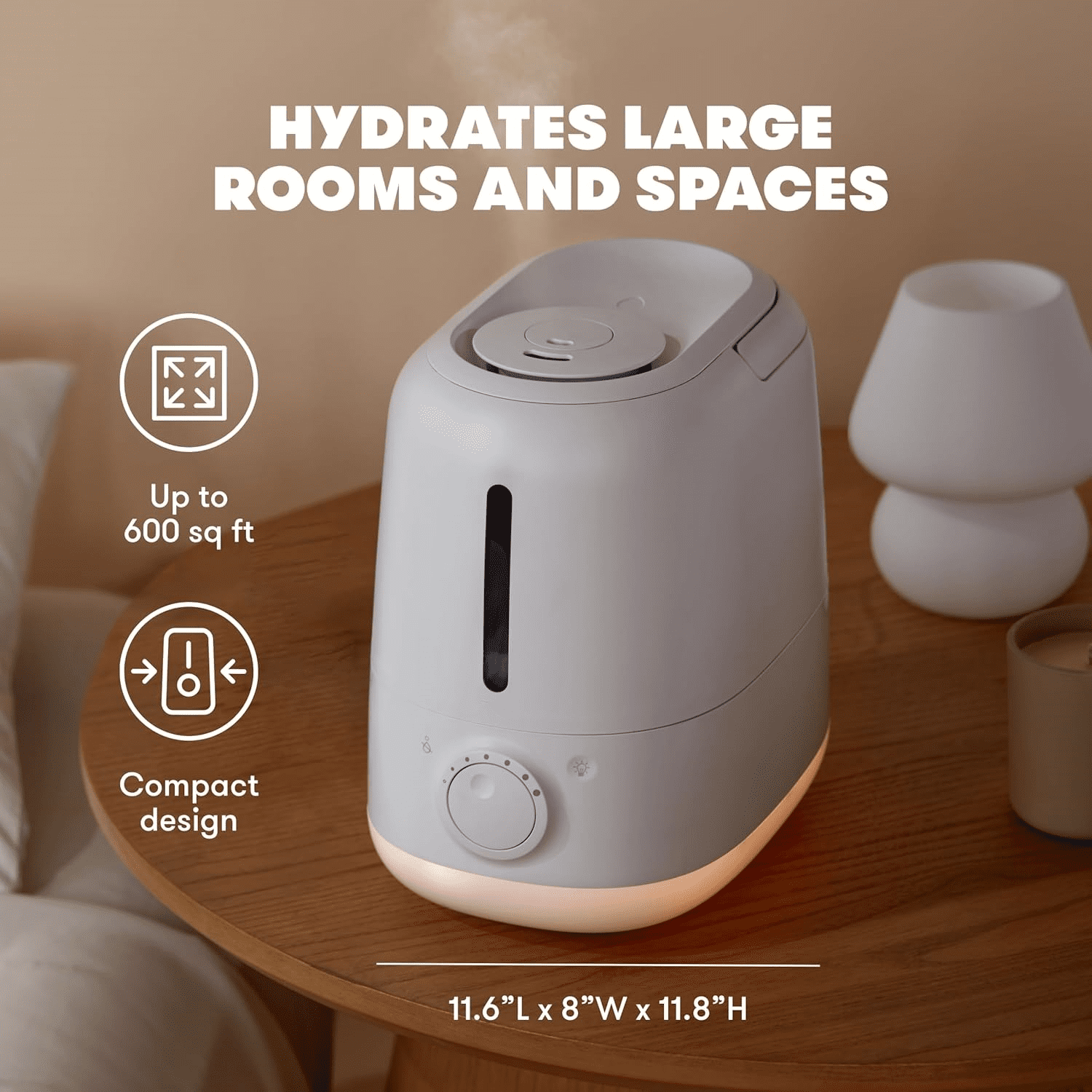 3-in-1 XL Top Fill Humidifier for Bedroom, Cold & Flu Relief, 6L Tank Cool Mist Humidifier + Diffuser for Large Rooms, Mold Resistant, Nightlight, Auto-Off, Quiet, Essential Oil Diffuser
