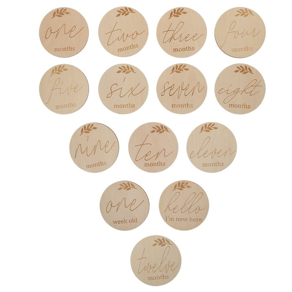Wooden Baby Monthly Milestone Cards for Photo Props and Decor Light Brown 14 Pcs