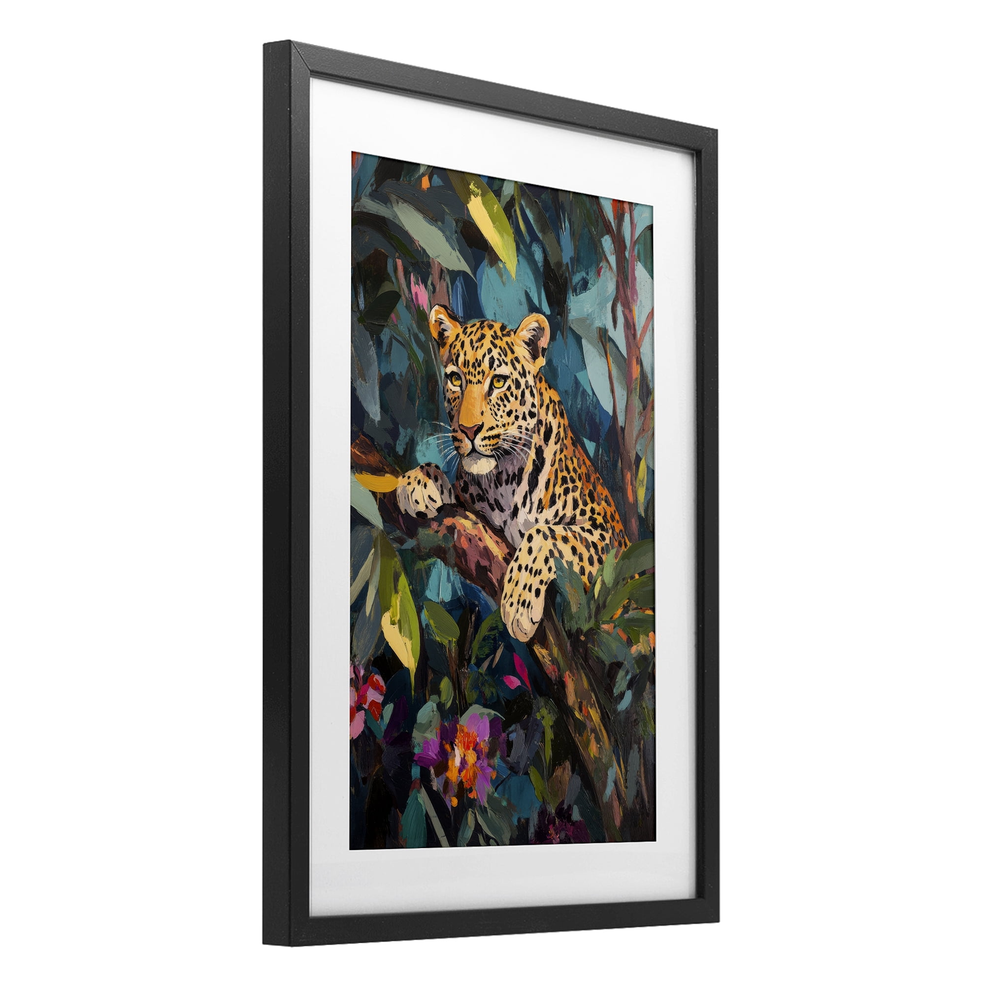 Stupell Industries One The Wild Side Leopard Black Framed Print Under Glass, design by Petal Prints Design