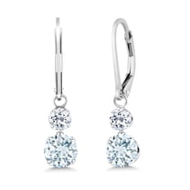 Gem Stone King 925 Sterling Silver Sky Blue Aquamarine and White Topaz Drop Dangle Earrings for Women (2.16 Cttw, Gemstone March Birthstone, Round 6MM and 4MM)
