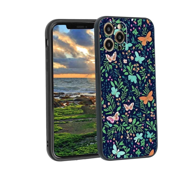 Butterflies-and-Flowers-45 Phone Case, Degined for iPhone 12 Pro Case Men Women, Flexible Silicone Shockproof Case for iPhone 12 Pro