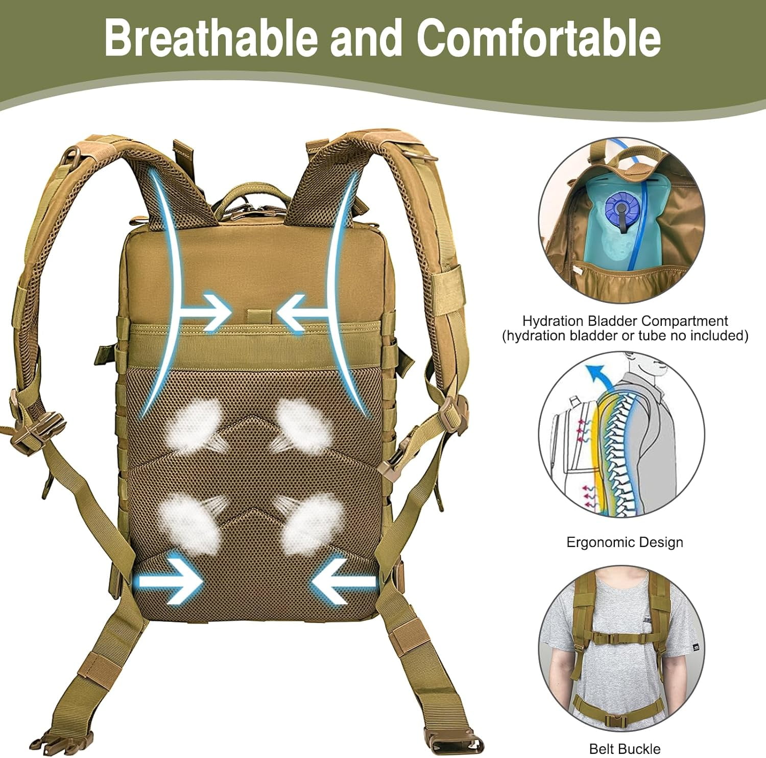 WOLT | 50L Camping Backpack--Large Multifunction Outdoor Molle Bag Backpacks Khaki